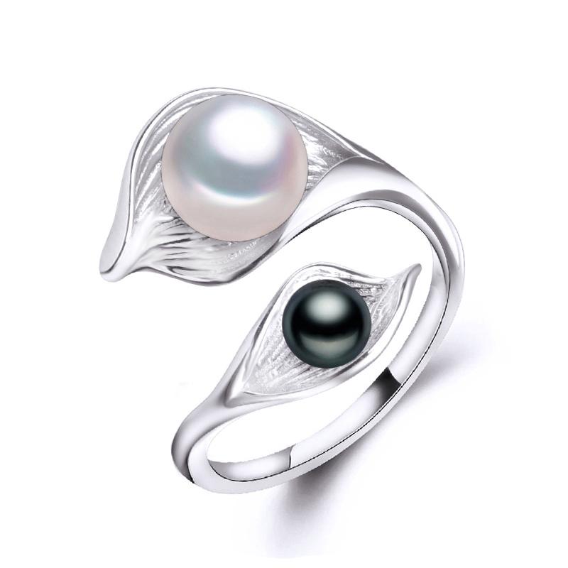 FENASY Натуральные пресноводные двойные жемчужные кольца для женщин Модное регулируемое серебряное кольцо Подарки на день рождения