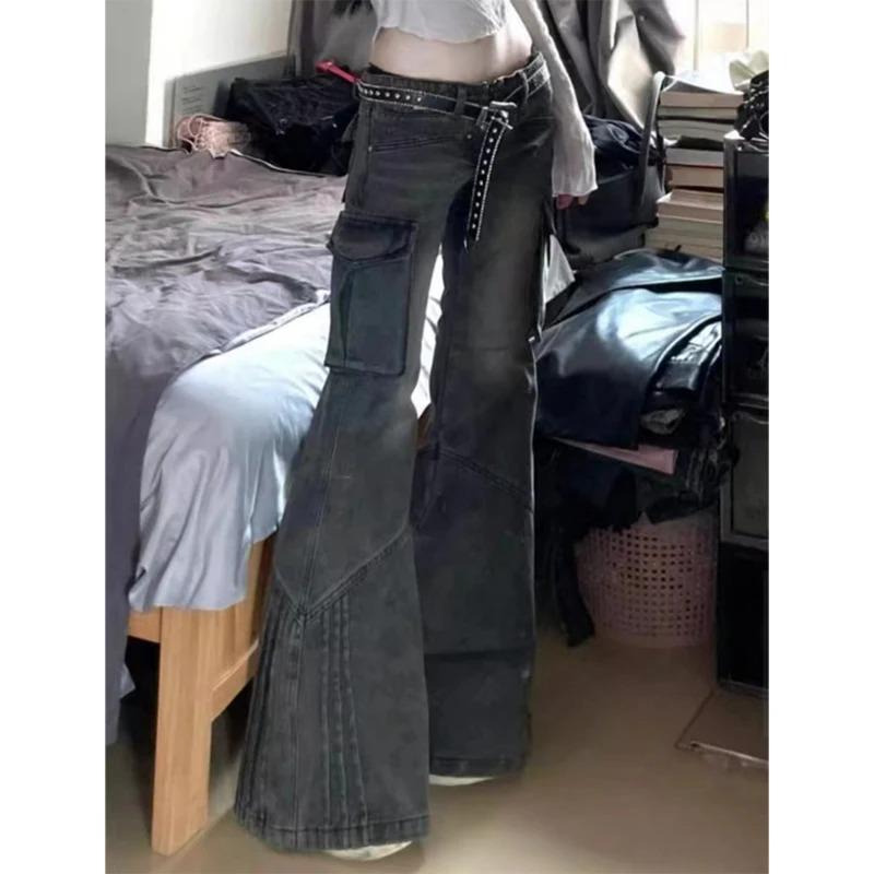 Женские мешковатые джинсы-карго, винтажные, 90-е, эстетичные, большие, джинсовые брюки, ковбойские брюки с высокой талией в стиле Харадзюку 2000-х годов, дрянная одежда