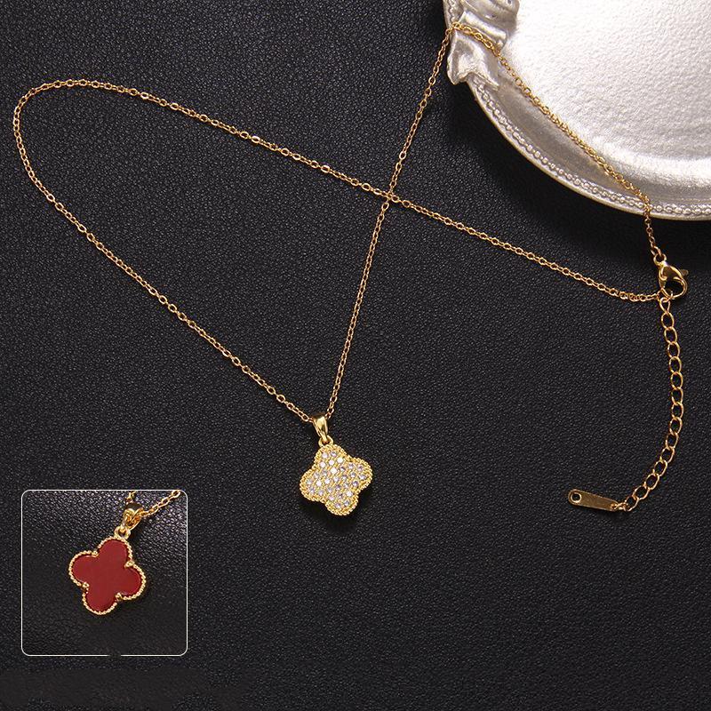 Новое двухстороннее ожерелье с четырьмя листьями травы, женские украшения из титановой стали