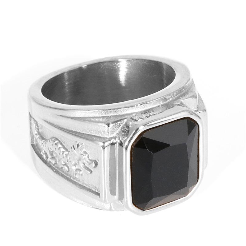 Ювелирное изделие Кольцо с двойным драконом из титановой стали в стиле панк, женское индивидуальное кольцо из нержавеющей стали с гравировкой и инкрустацией из квадратных драгоценных камней в виде дракона