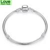 Authentic 925 Sterling Silver Bracelet Moments Lobster Clasp Basic Snake Chain Bangle Fit Women Bead Charm Jewelry