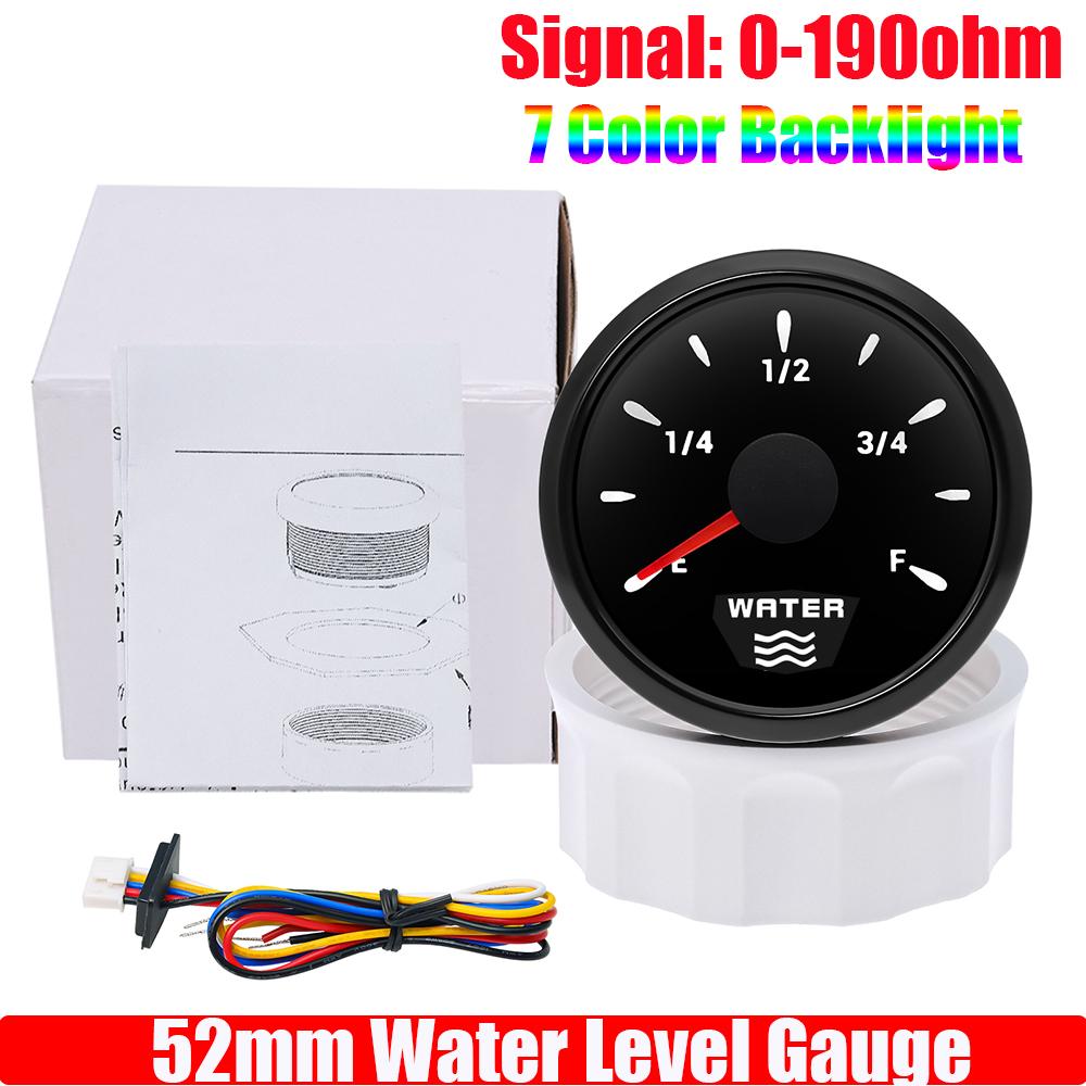 7 Color Backlight 52MM Fuel Level Gauge 0-190 Ohm Water Tank Gauge Meter Indicator 240-33 Ohm Oil Level Meter Auto Car Gauge