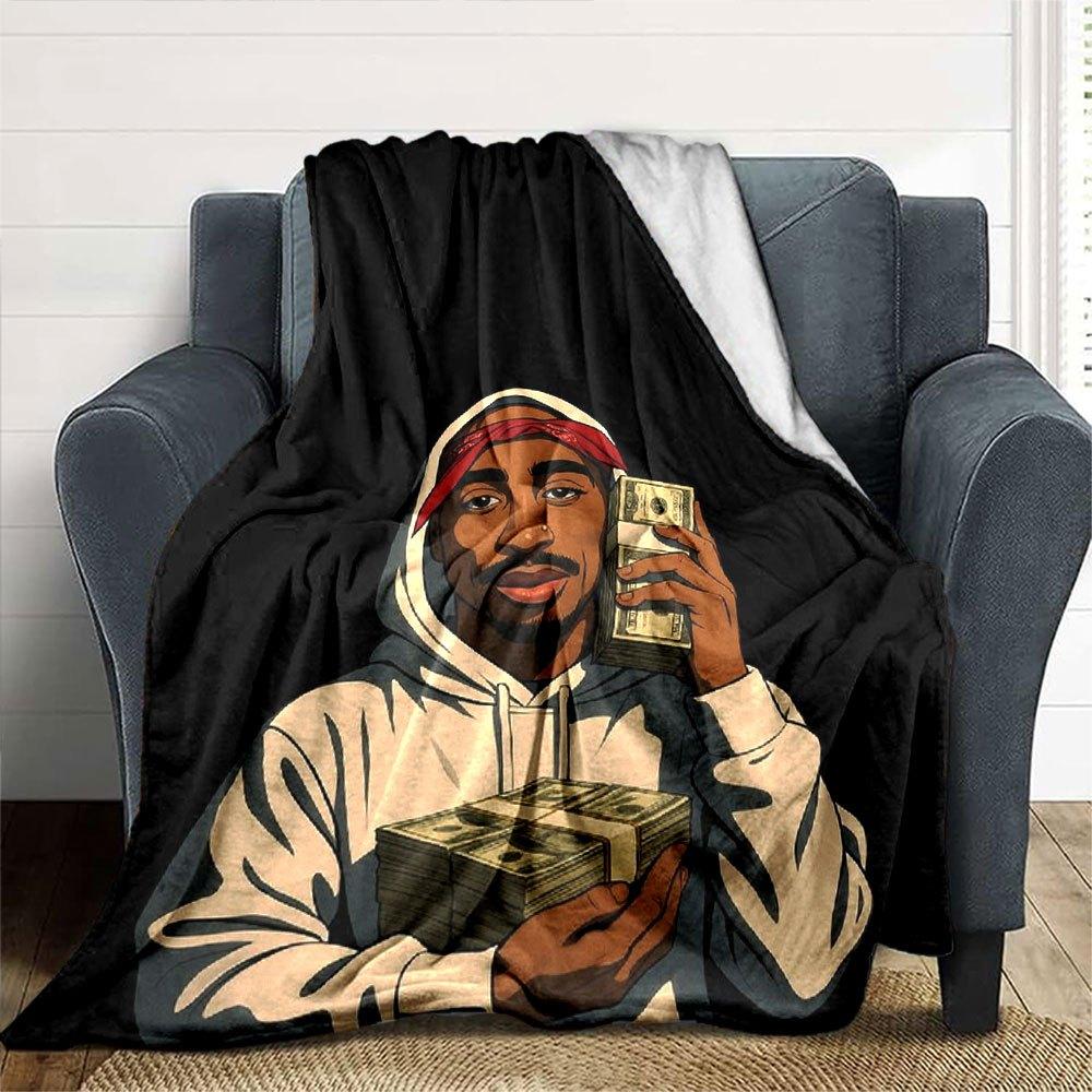 1 шт. Плед в стиле Hip Hop 2Pac, Мягкий, Легкий, Для всех сезонов, Многоцелевой плед для дивана, кровати, офиса и пикников, Французский стиль с культовыми обложками альбомов и цитатами