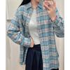 Spring and Autumn Polo Collar Women's Shirt Loose Casual Plaid Blusas Oversized Cardigan Ladies Korean Edition Blouse