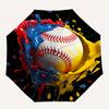 Baseball, Paint Splatter Automatic folding umbrella  simple eight rib design, bright color pattern, durable iron frame, ideal for travel and