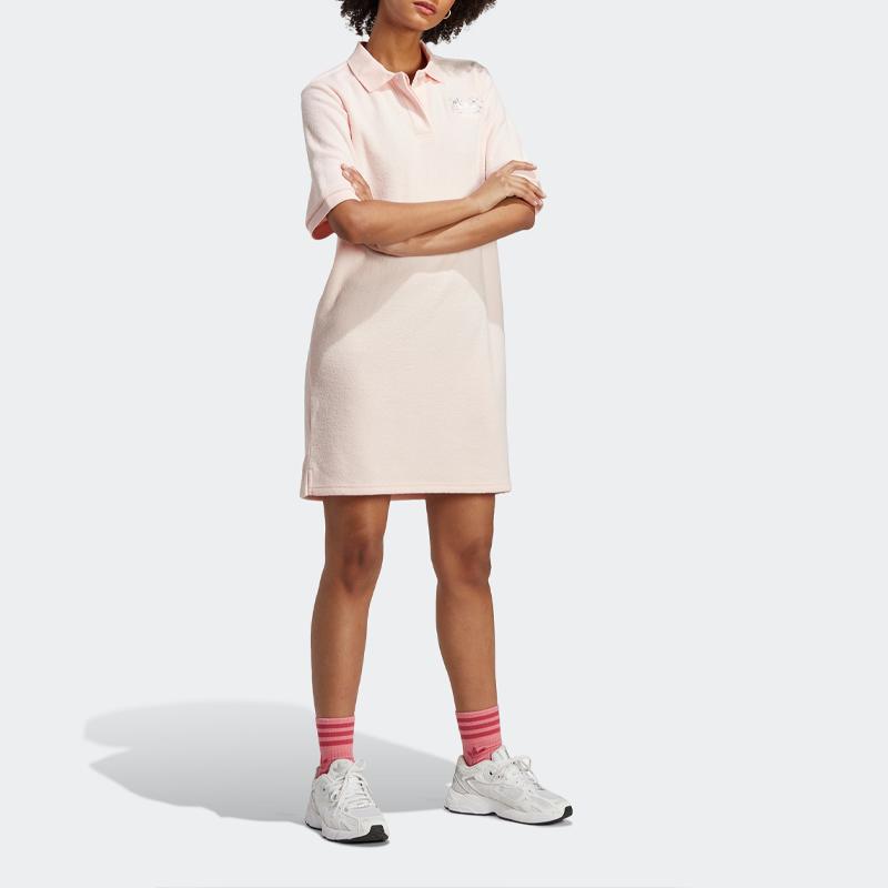 Adidas Оригинальное жаккардовое спортивное свободное платье с короткими рукавами и цветочным принтом трилистника, женское платье ледяного цвета IP3754