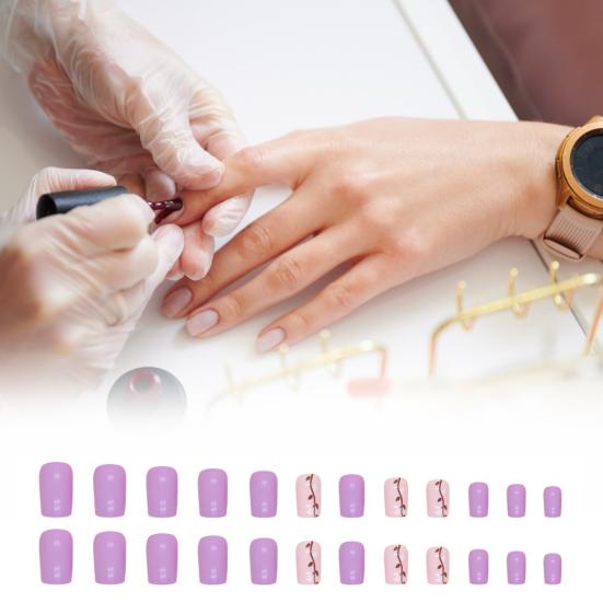 24 шт., милые гелевые накладные ногти фиолетового цвета, накладные ногти с плоской головкой, носимые накладные ногти, полное покрытие, искусственный французский кончик, аксессуары для дизайна ногтей «сделай сам»