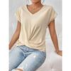 Элегантный топ с коротким рукавом для весны и лета, однотонный, с V-образным вырезом, женская футболка