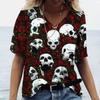 Flower Skull Pattern 3D Digital Print Women's Comfortable V-neck Short Sleeved T-shirt