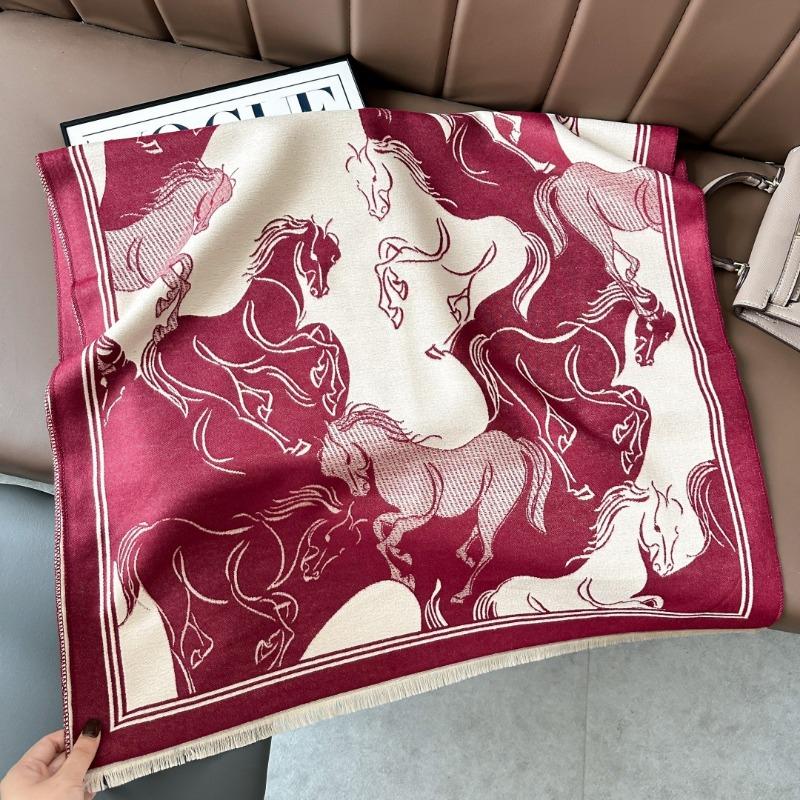 Landscape painting imitation cashmere scarf women's high-end office air-conditioned room thickened warm long trendy scarf