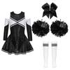 Girls Sparkling Cheerleading Outfit Off Shoulder Sequin Dress Long Sleeve Bow Headwear Hand Accessories Sport Socks
