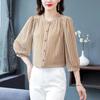 Fashionable Floral Chiffon Shirt for Women, Summer Versatile Seven Quarter Sleeved Loose Printed Top
