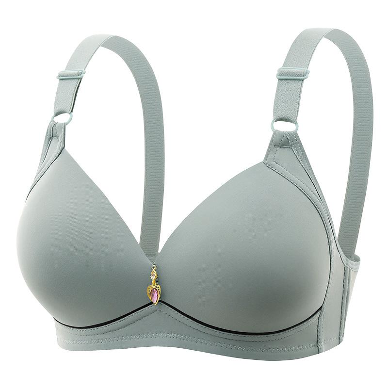 Underwear Large Size Thin No Steel Rim Bra Gathering Glossy No Traces Glossy Big Breasts Small Women's Breathable Upper Support Bra