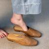 Sheepskin Version~ Retro Literature and Art Ins Fashion Weaving Lazy Person One Pedal Casual Sandals Outside Wearing Bag Head Half Slippers Women