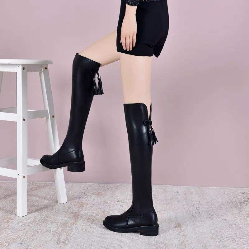 Сапоги 2025 осень и зима новые осенне-зимние сапоги до колена эластичный бархат теплые высокие трубы тонкие плоские сапоги женские