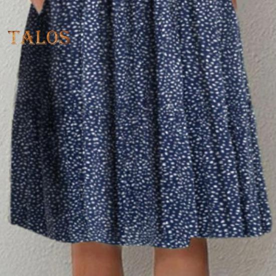 Women's Floral Print Tunic Shirt Dress Short Sleeve Crew Neck Pleated Midi Dress with Pockets Summer Boho Swing Sundress