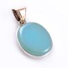 Natural Aqua Chalcedony Gemstone 925 Sterling Silver Two Tone Pendant 1.7'' L6C01