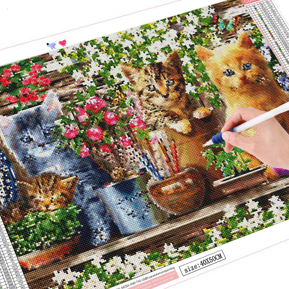 Animal Diamond Painting Full Round Needlework Cross Stitch Diamond Embroidery Cat Sale Diamond Art