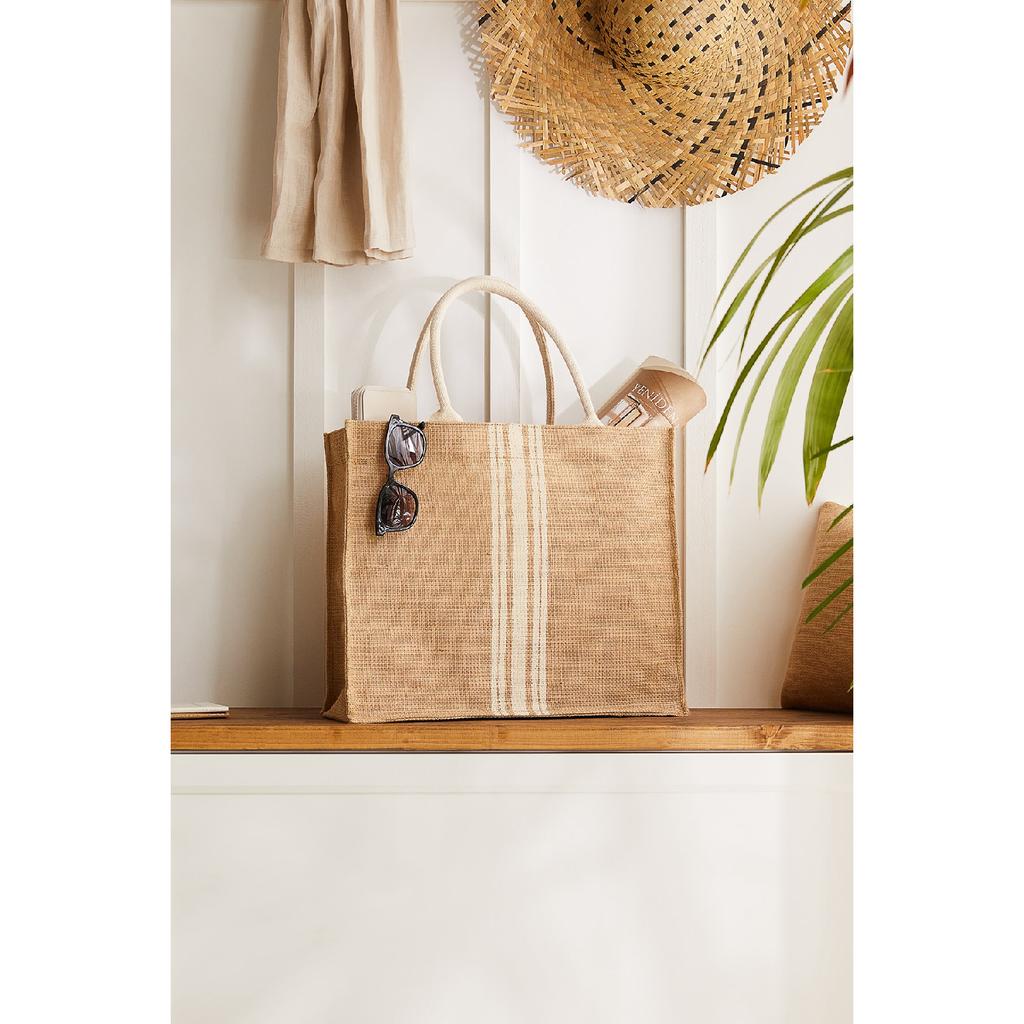 Пляжная сумка через плечо с ручкой для покупок из натурального джута Live Simple с принтом 42x35x12