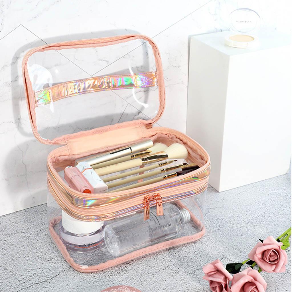 Portable Clear Makeup Bag 2 Layers Zipper Cosmetics Bags Travel Storage Pouch
