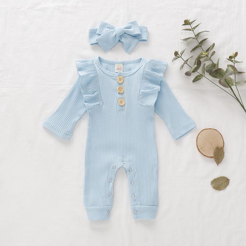 Infant Girls Solid Color Baby Girl Knitted Romper Jumpsuit Footed Onesie