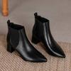 Krazing Pot Зимние ботинки челси из коровьей кожи с острым носком на толстом среднем каблуке, женские ботильоны без шнуровки, большие размеры, ботильоны в лаконичном стиле в стиле ретро