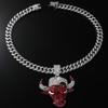 Full Diamond Red Bullhead Cuban Chain, Pendant Accessories Domineering Personality Punk Men's Necklace Decorative Pendant