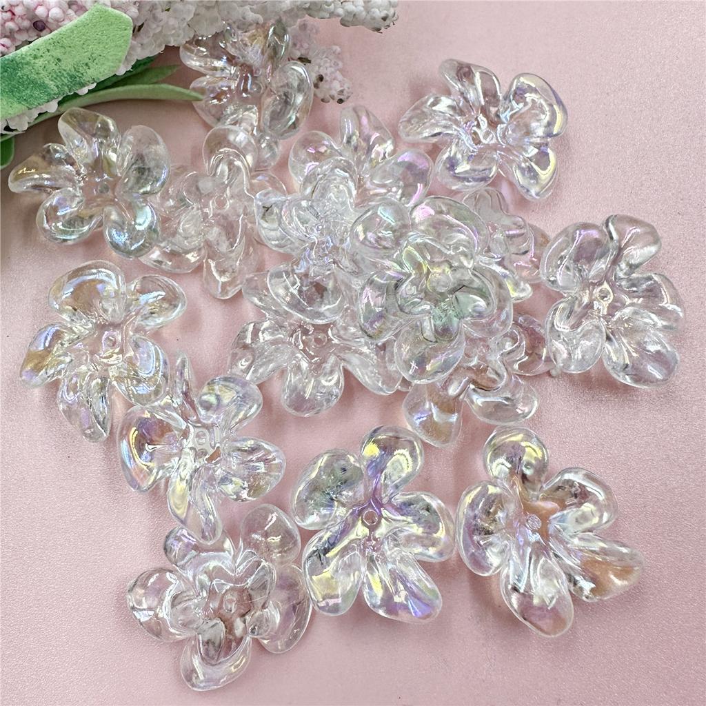 Hanmade Transparent DIY Handmade Materials 21.4*23.6mm Fashion Irregular Necklaces Jewelry Marking Acrylic UV Color Big Flower Beads 10pcs