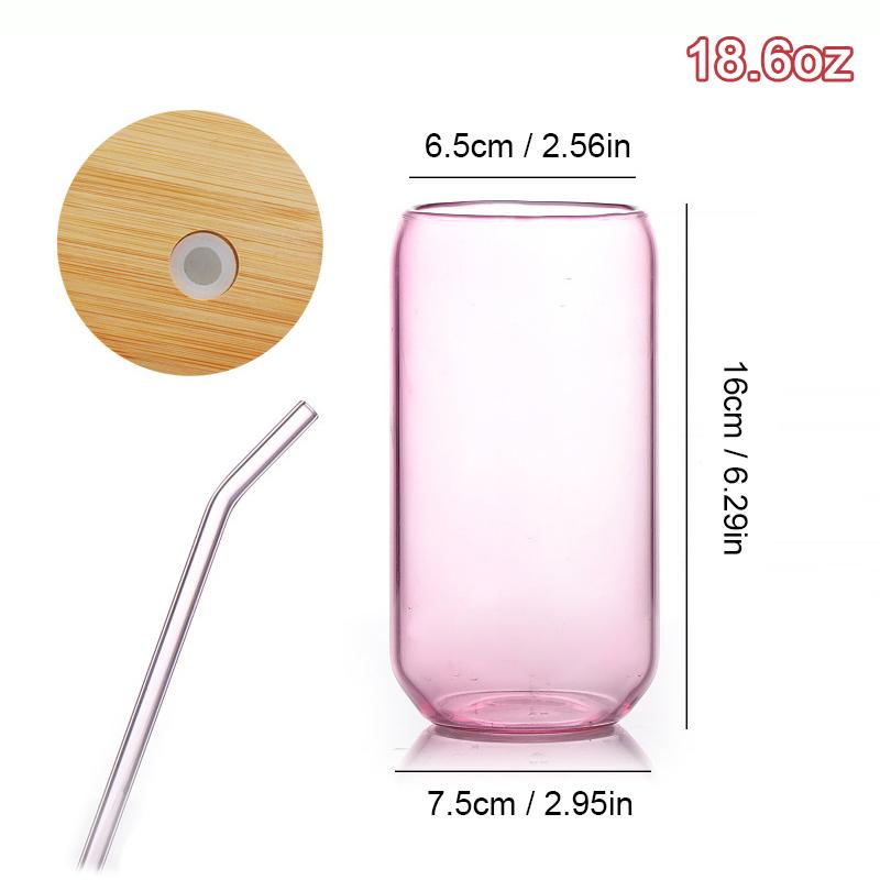 18,6 унций стаканы для питья с бамбуковыми крышками и стеклянными трубочками в форме банок, пивные бокалы, симпатичные стаканы для кофе со льдом, 1/4 шт.