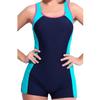 Women's One-Piece Conservative Square Leg Spliced Swimsuit: Stylish European & American Swimwear