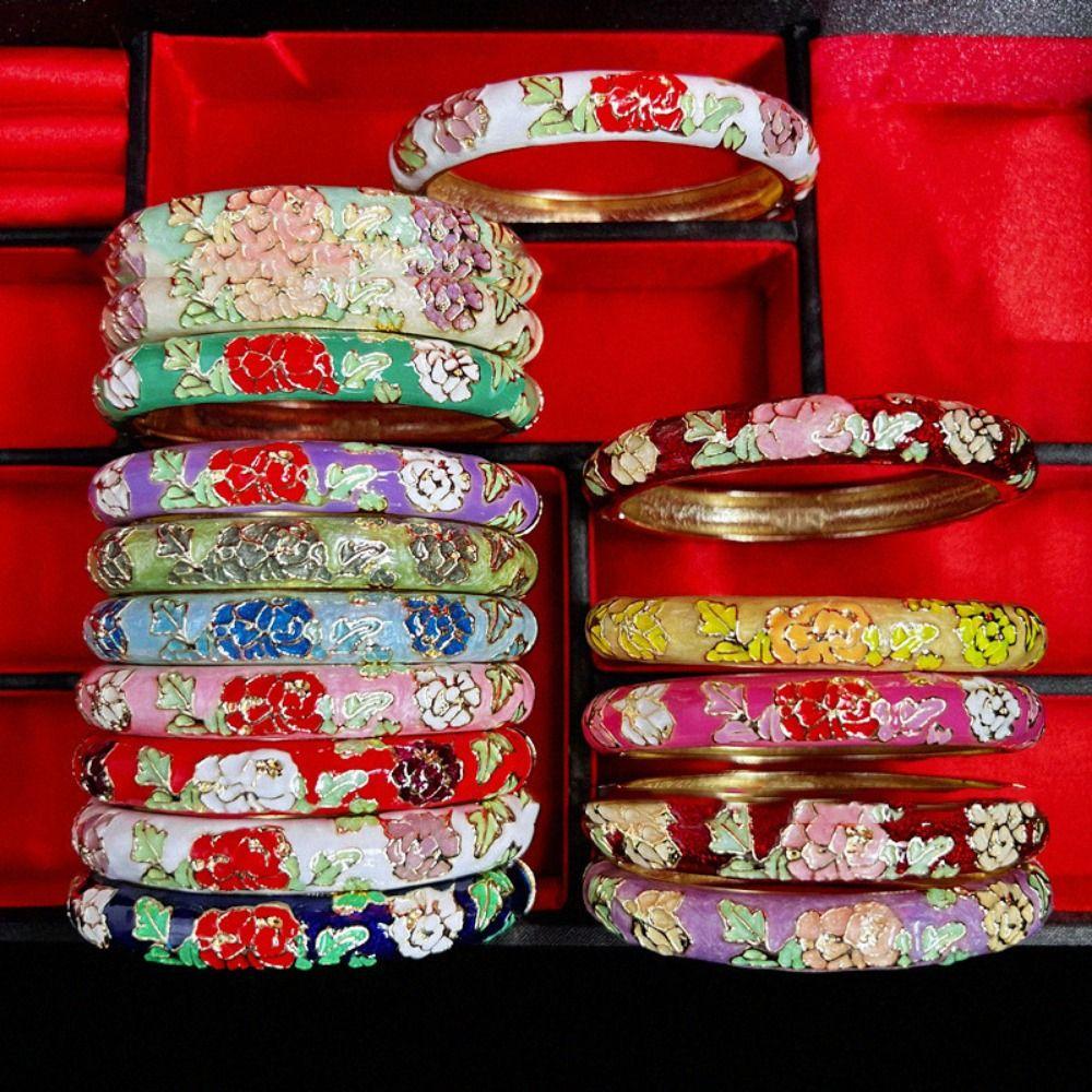Double Bangle Chinese Cloisonne Bracelet Traditional Women's Hand Bracelet Jewelry Gifts