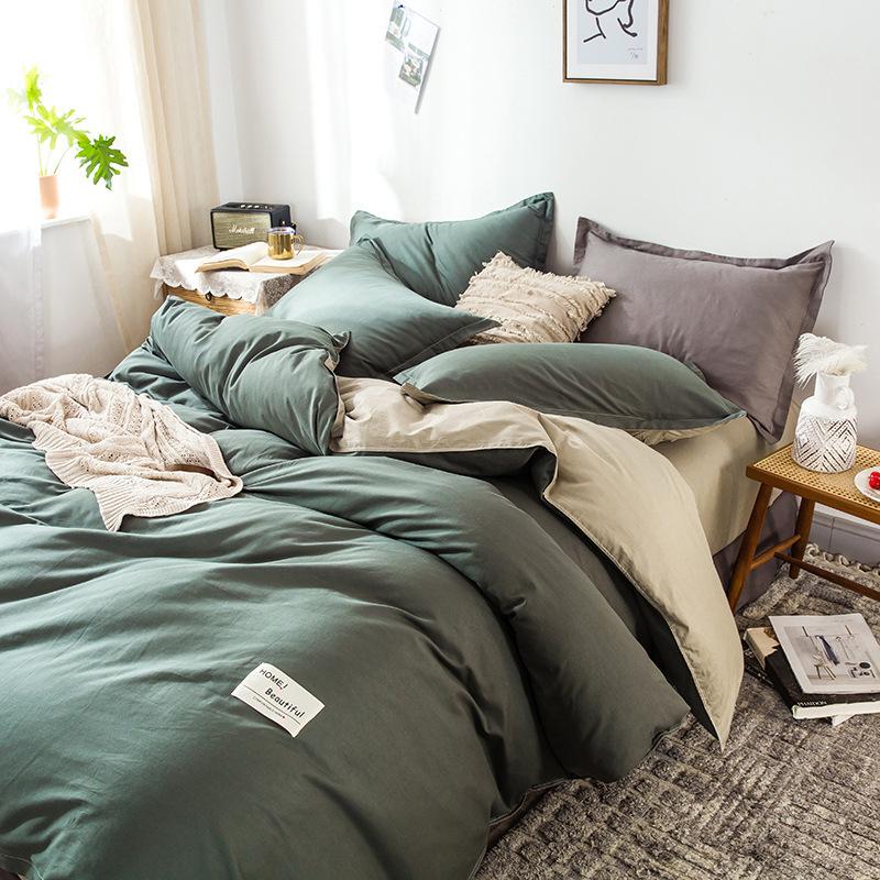 Ins стиль, сплошной цвет, хлопковая простыня из четырех предметов, пододеяльник, кровать из чистого хлопка, двойное одеяло, комплект из трех предметов