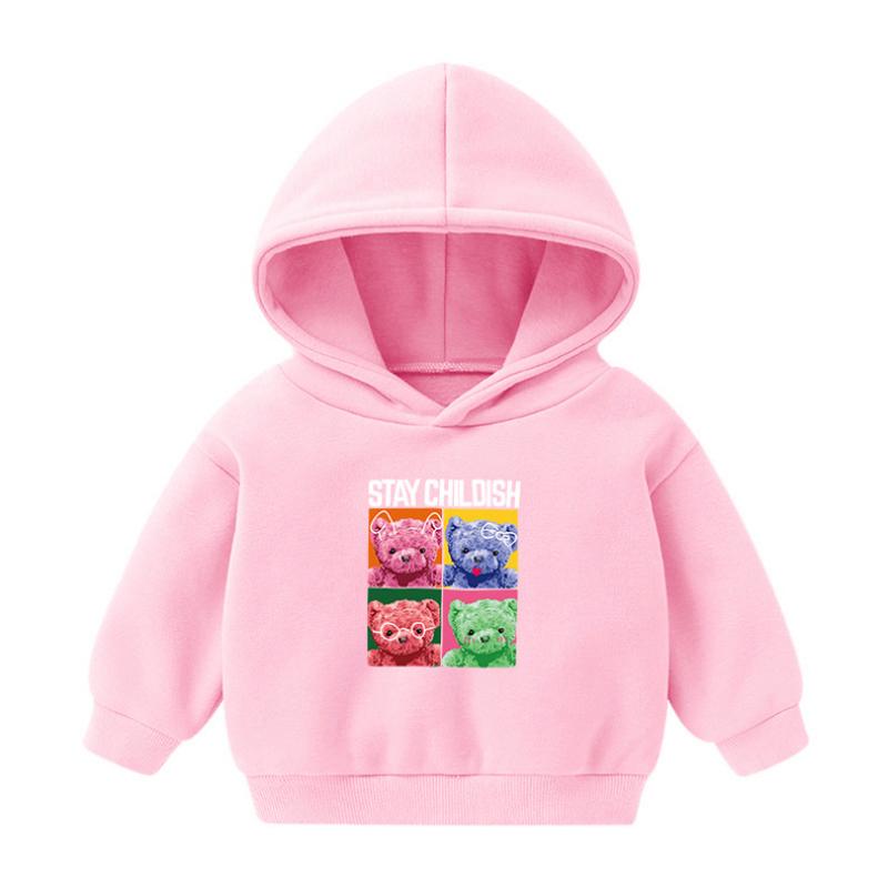 Детская толстовка с капюшоном с весенним мультяшным медведем для мальчиков и девочек