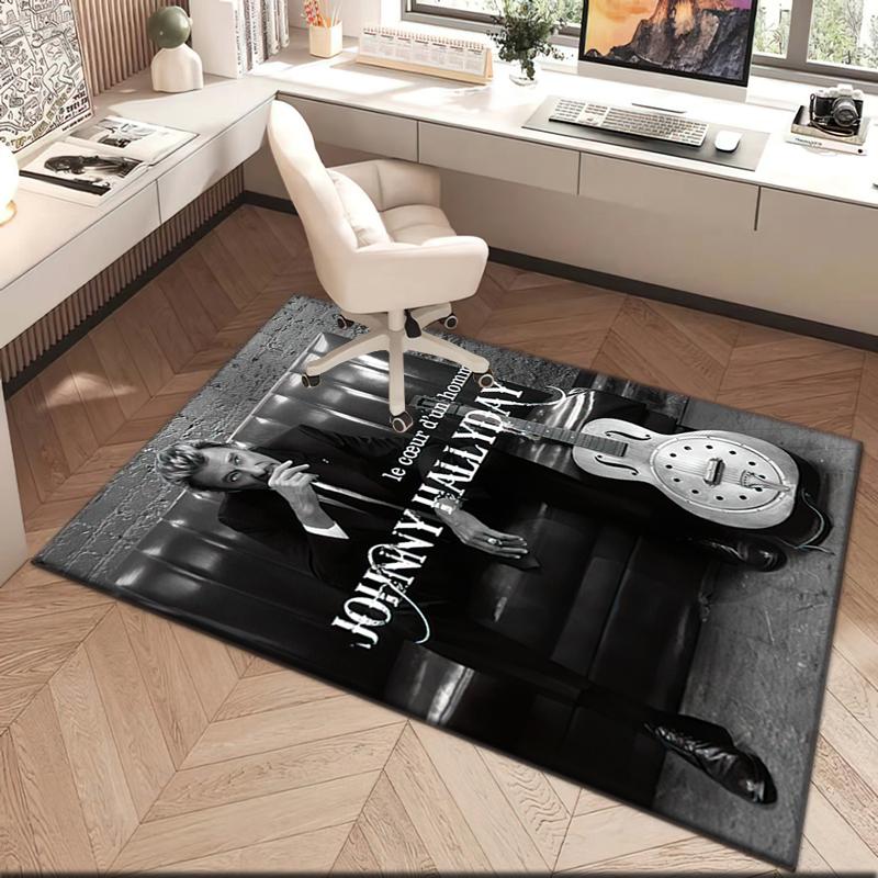 1pc Johnny Hallyday Retro Records Carpet Rug for Living Room Bedroom Home Sofa Decoration,Kids play Non-slip Floor Mat