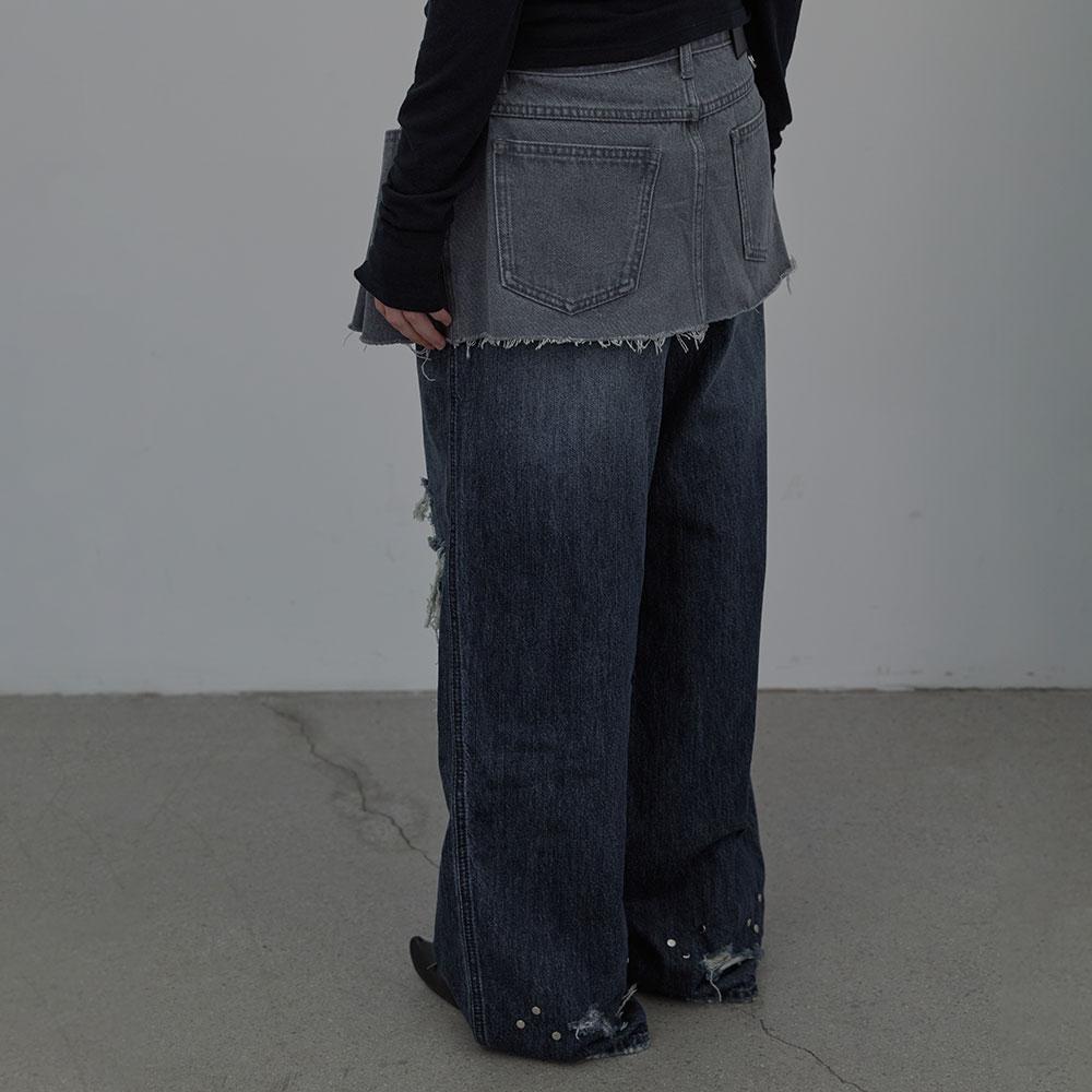 Lcdc Tm Raw-Cut Stud Denim Skirt (Grey)