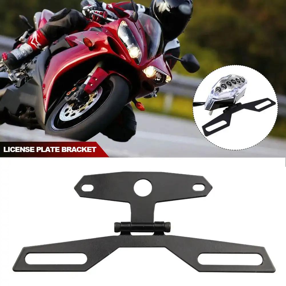 Motorcycle License Plate Bracket Taillight Fixed Folding Number Plate Frame Holder Light Mount Universal Motorbike Parts ATV