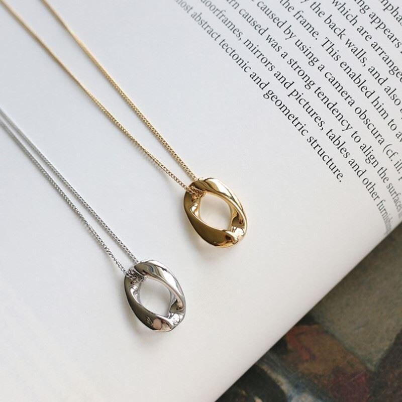 Ожерелье-колье из стерлингового серебра 925 пробы с геометрическим овальным кулоном, женское золотое французское модное простое колье-колье