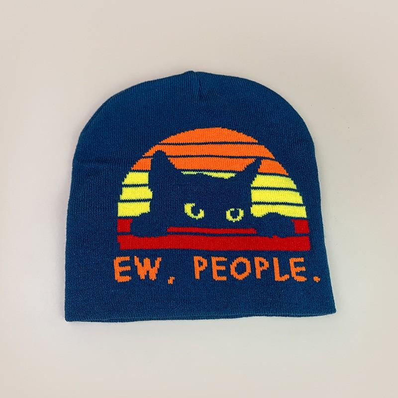 Hip Hop Stripe Knit Beanie Men Women Funny Cat Warm Fashion Hat