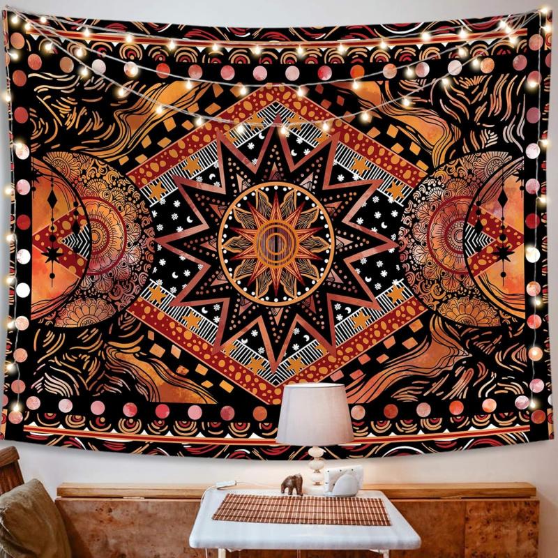 VIKAMA Vintage Bohemian Sun Tapestry Ethnic Patterned Backdrop Living Room Bedroom Personalised Wall Hanging