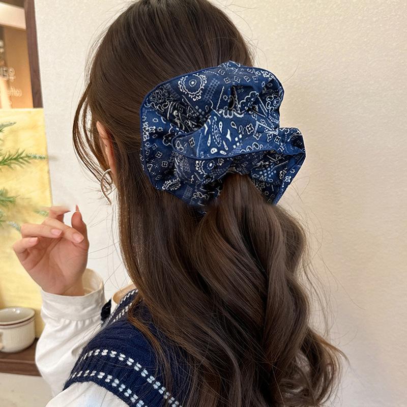 Fabric Retro Literary Printing Large Intestine Hair Band Fashionable Versatile Design Hair Rope Large Tied Hair Lazy Hair Accessories