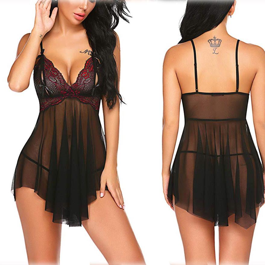 European and American erotic underwear, sexy suspenders, women's mesh see-through nightgown, erotic suit