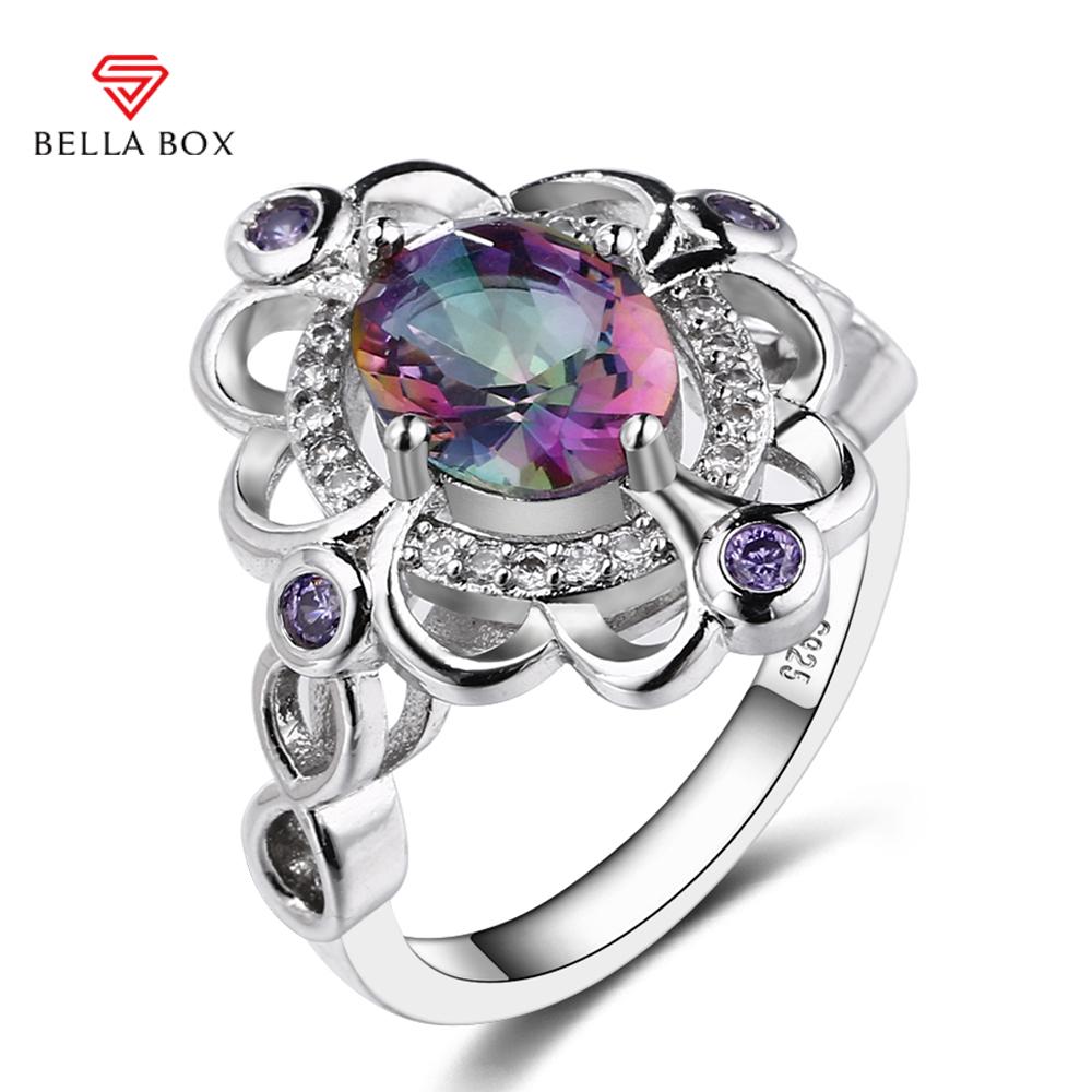 BELLA BOX Настоящий мистический Радужный циркон, кольцо с аметистом, обручальные кольца для женщин, оригинальные ювелирные изделия