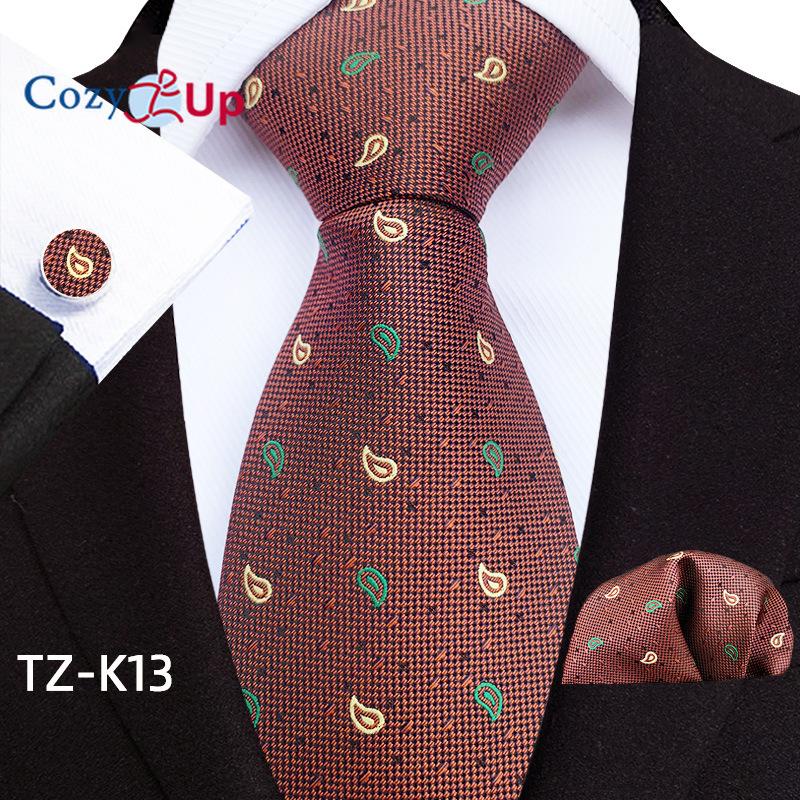 Cozy Up Набор из трех предметов, модный деловой мужской галстук с узором пейсли, включает в себя галстук, запонки, носовой платок
