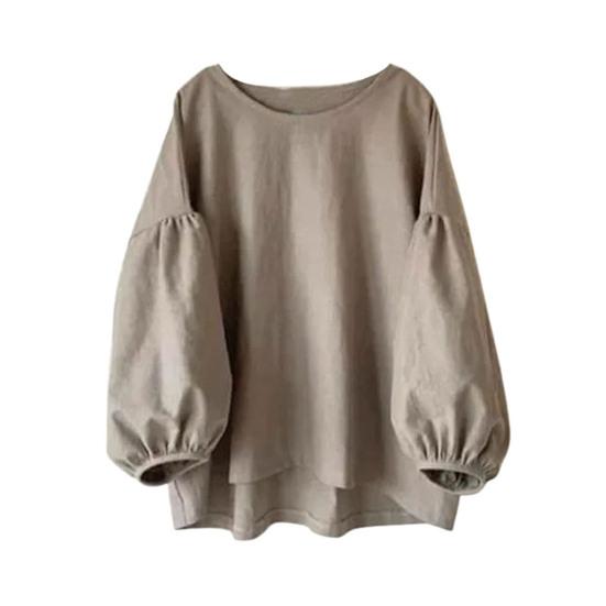 Женские топы с круглым вырезом, пышные, с длинным рукавом, однотонные, свободные, повседневные, блузки, универсальная повседневная одежда