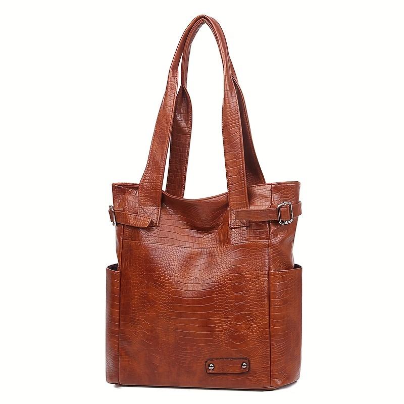 Retro Crocodile Pattern Tote Bag for Women - Fashionable and Spacious Shoulder Handbag KTY