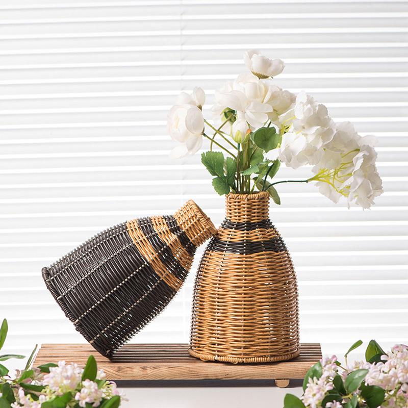 Hand-Woven Vintage Premium Vase Living Room Decor Faux Rattan Flower Vase Home Decor