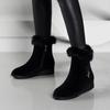 Модные черные туфли для женщин на танкетке, ботильоны с круглым носком, женские зимние сапоги, шикарные и элегантные женские сапоги из ягненка, весна-осень 2024 г.