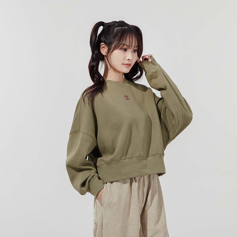 Women's Sweatshirt Adidas Originals ESSENTIALS Solid Color Crew Neck Fleece Lined Pullover Sweatshirt Women's