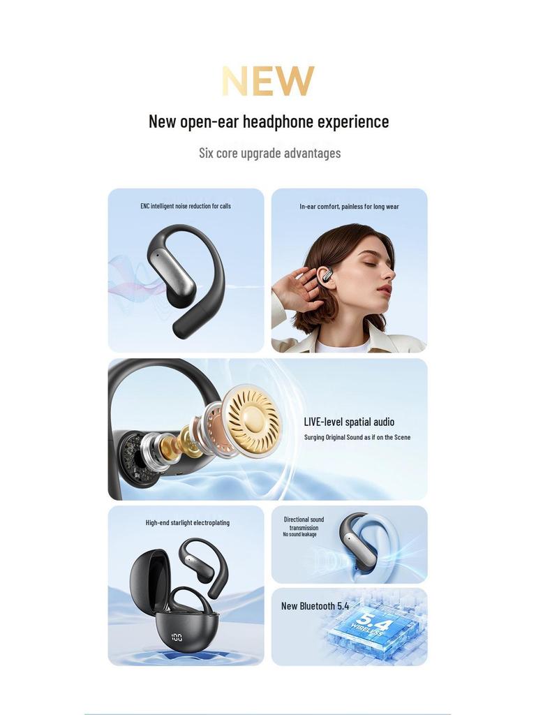 Умные Bluetooth-наушники M118 с ИИ-переводом, высококачественным звуком, долгим временем работы от аккумулятора, индикатором заряда и дизайном с ушным крючком