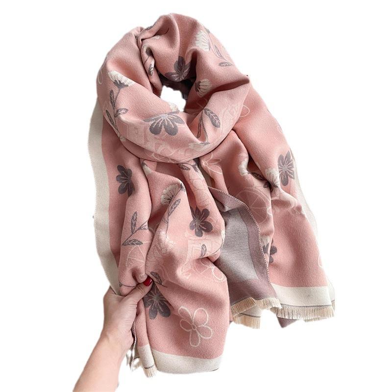 2024 Autumn/Winter New Color Blocked Imitation Cashmere Women'S Tassel Shawl Thickened Warm Double Sided Jacquard Wool Scarf